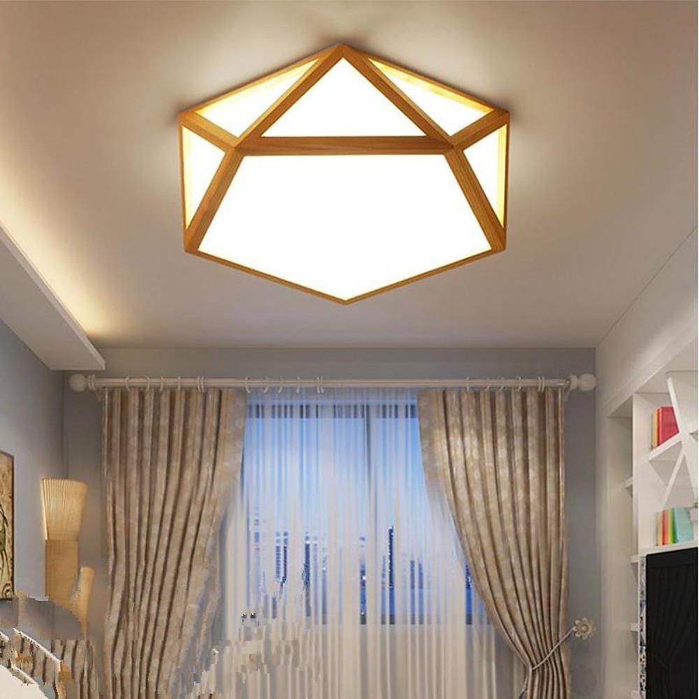 Geometric Shape Rustic Flush Mount Ceiling Light Wood Acrylic LED Light