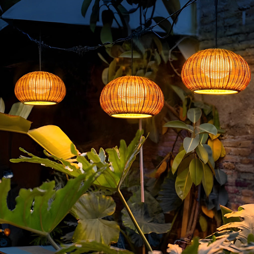 Rattan Outdoor Pendant Light Modern Waterproof Lights
