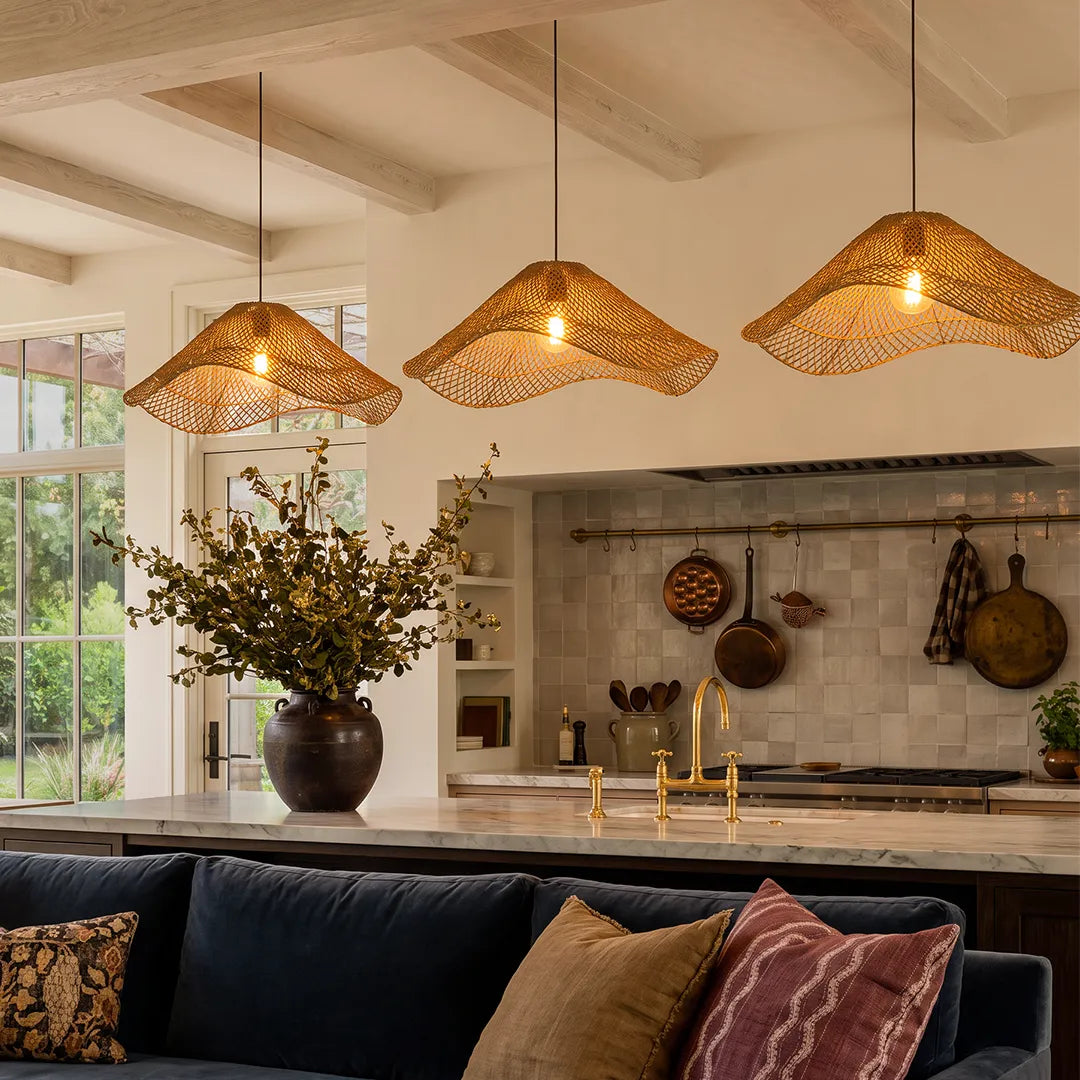 Rattan Pendant Light Fixture Wabi-Sabi Handwoven Ceiling Light