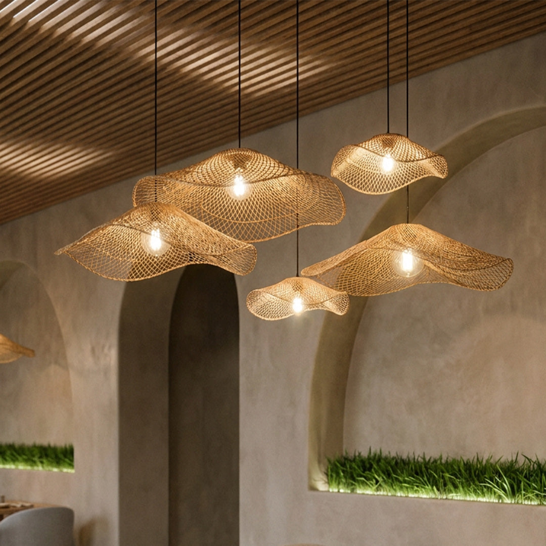 Rattan Pendant Light Fixture Wabi-Sabi Handwoven Ceiling Light
