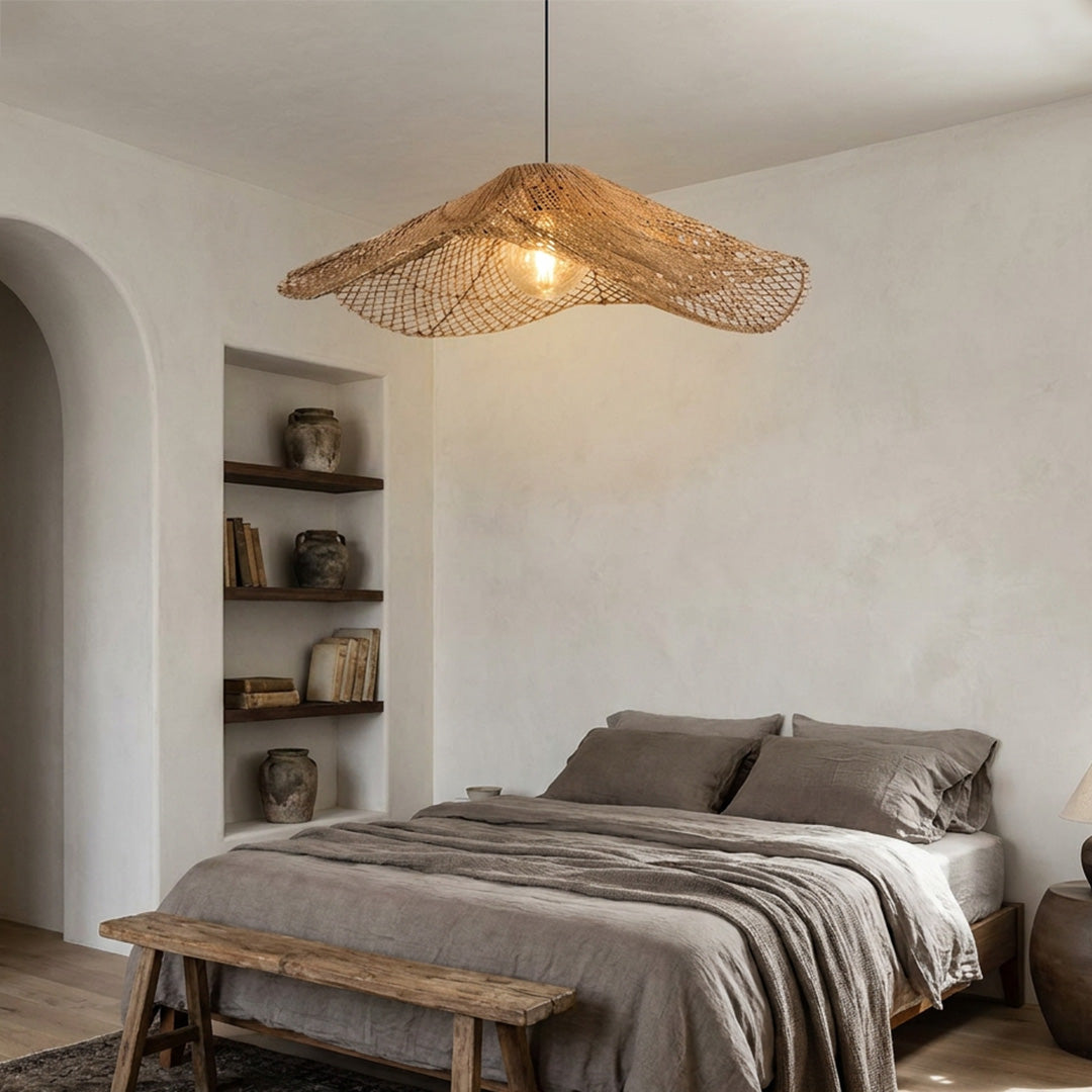 Rattan Pendant Light Fixture Wabi-Sabi Handwoven Ceiling Light