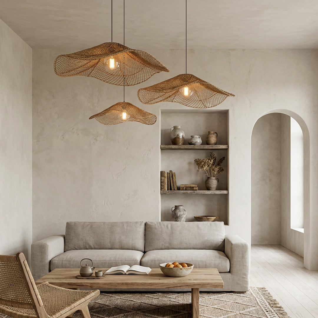 Rattan Pendant Light Fixture Wabi-Sabi Handwoven Ceiling Light