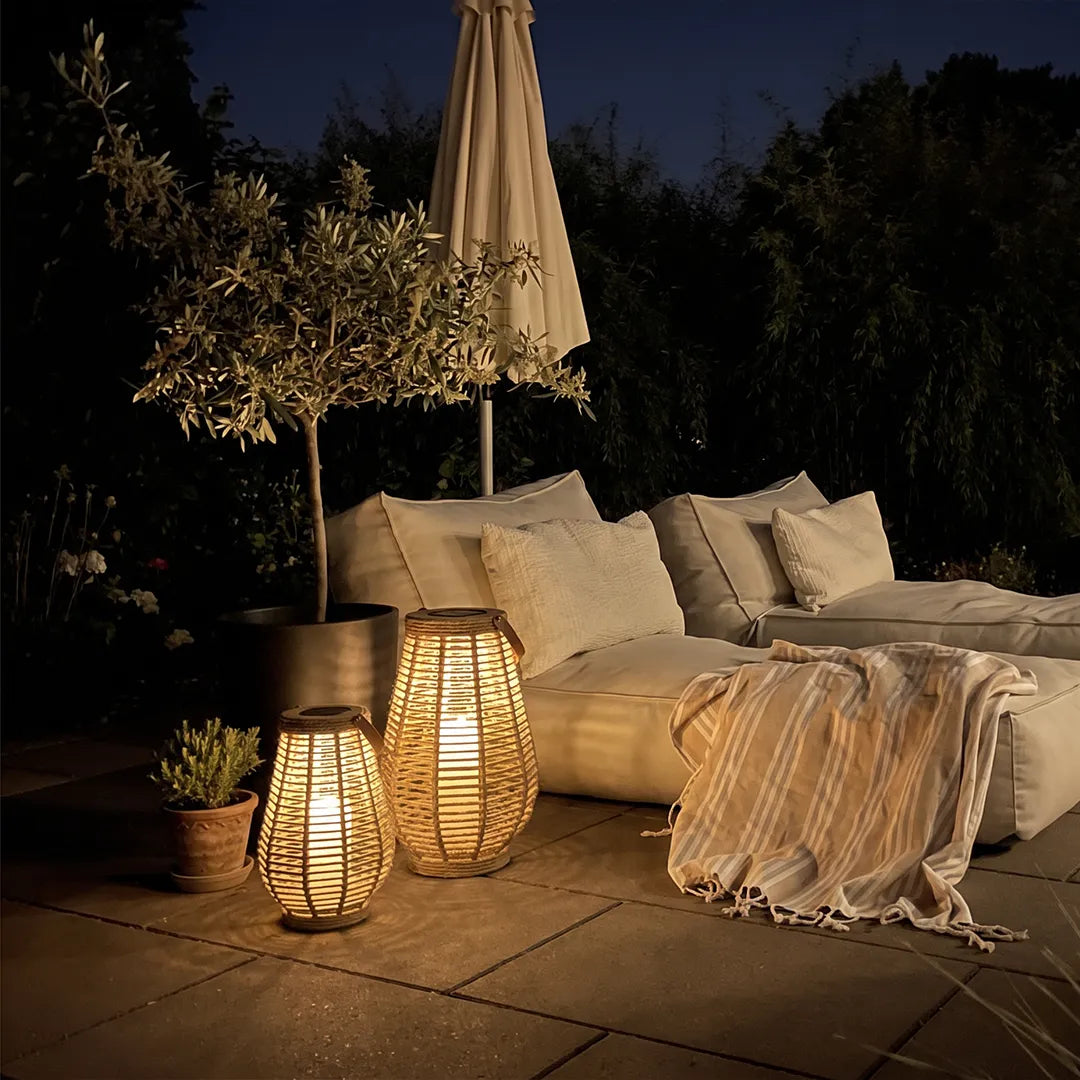 Rattan Solar Lantern Portable Waterproof LED Hemp Rope Hanging Lamp