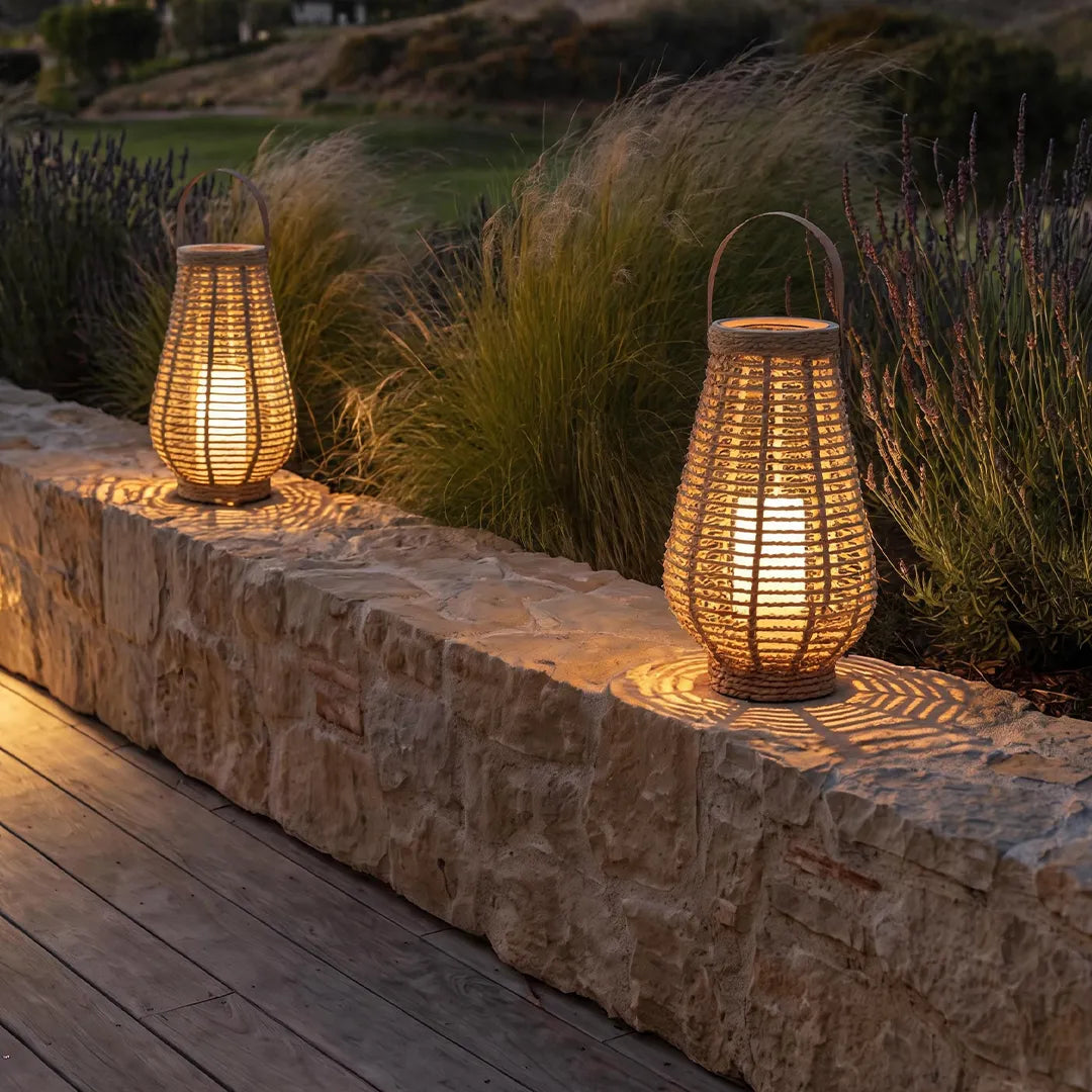 Rattan Solar Lantern Portable Waterproof LED Hemp Rope Hanging Lamp