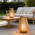 Rattan Solar Lantern Portable Waterproof LED Hemp Rope Hanging Lamp