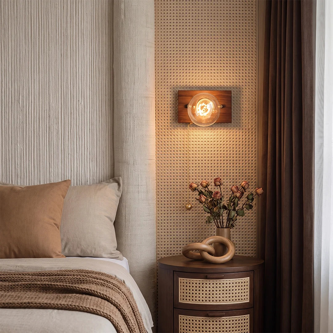 Retro Bedside Wall Light Mid-Century Modern Walnut and Brass Light