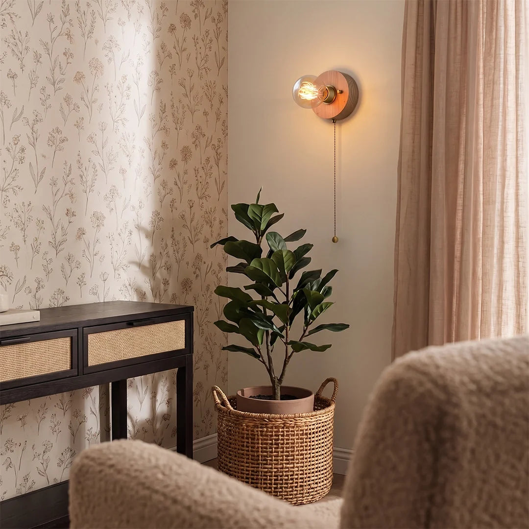 Retro Bedside Wall Light Mid-Century Modern Walnut and Brass Light