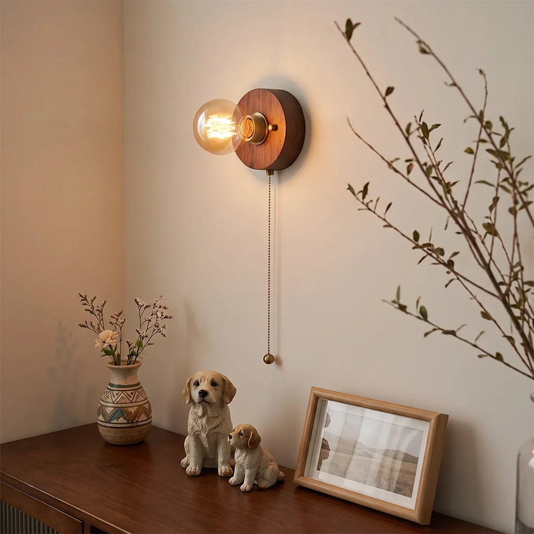 Retro Bedside Wall Light Mid-Century Modern Walnut and Brass Light