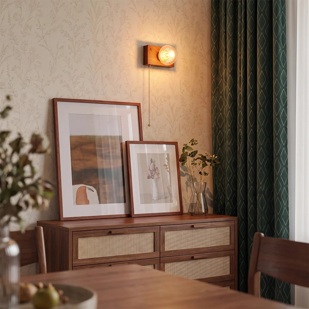 Retro Bedside Wall Light Mid-Century Modern Walnut and Brass Light
