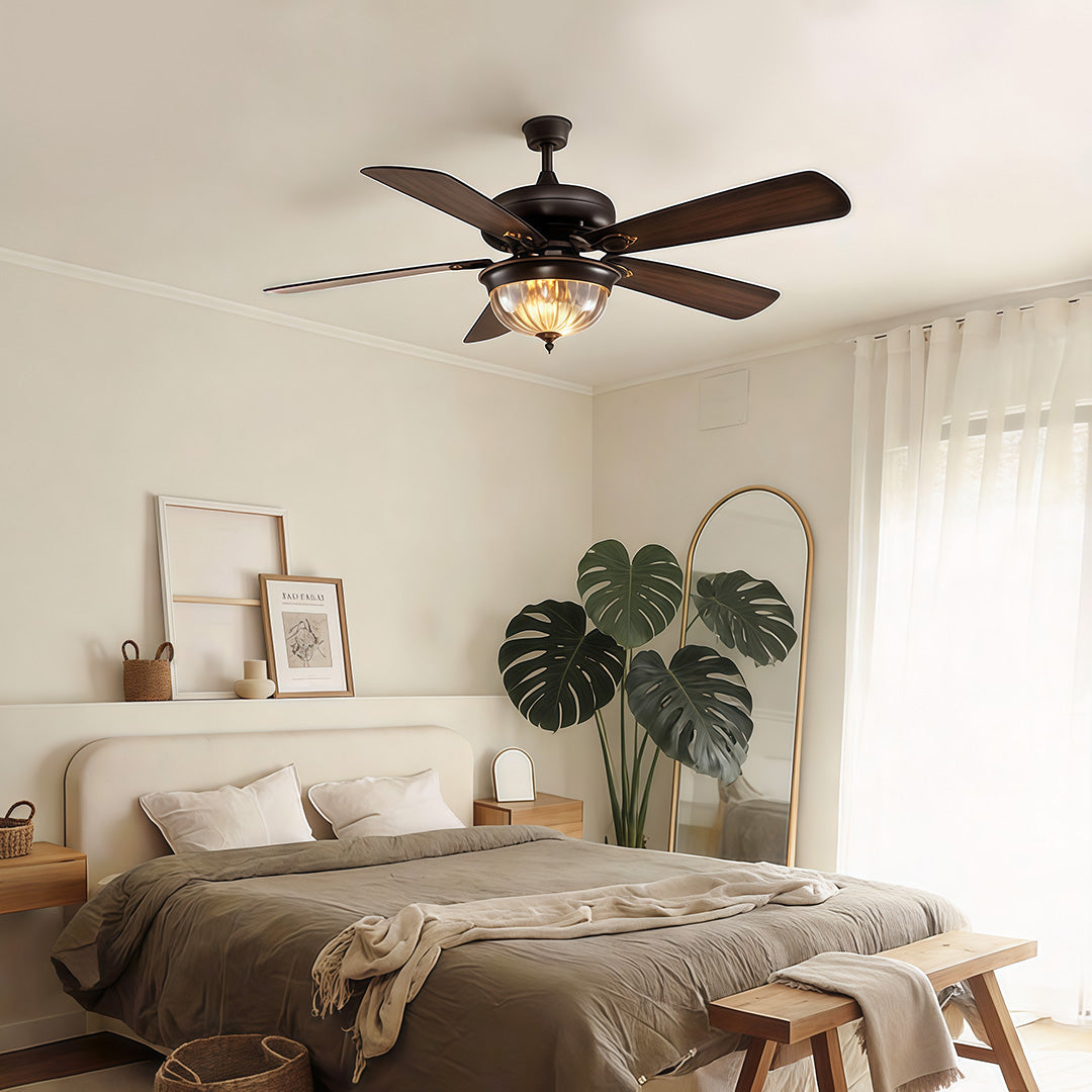Retro Ceiling Fan Light Country Style Metal Brown Blades Light