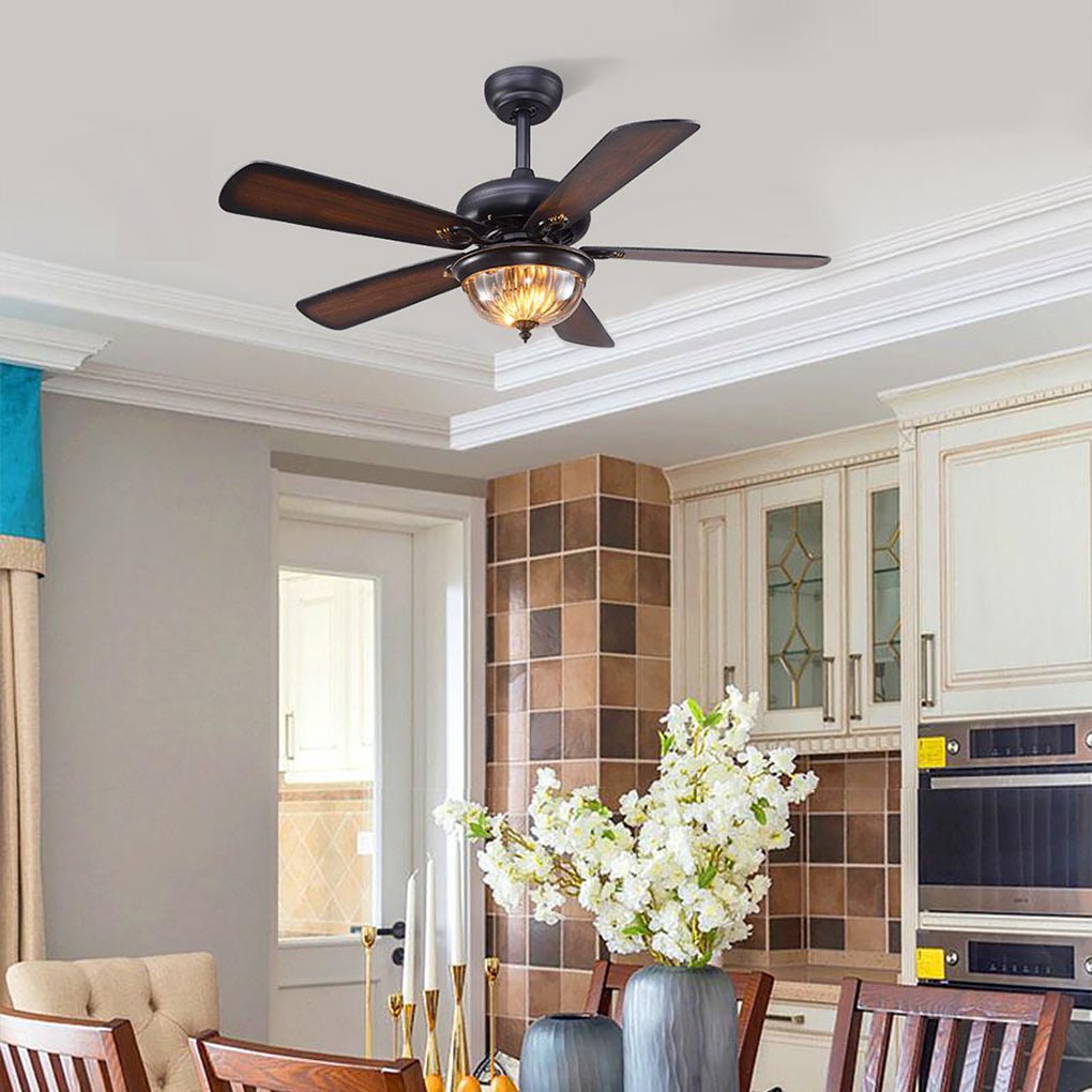 Retro Ceiling Fan Light Country Style Metal Brown Blades Light