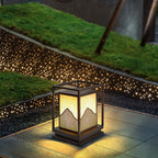 Elegant Square Outdoor Garden Light with Mountain Scene Shade