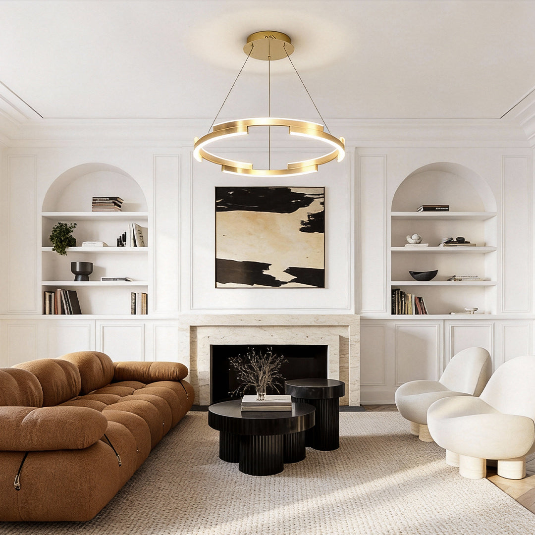 Ring Chandelier Brass Modern Interlocking Round Gold Foil Light