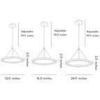 Corona 12''/16''/24'' Wide Circle LED Ringed Glow Modern Chandeliers Hanging Ring Pendant Light