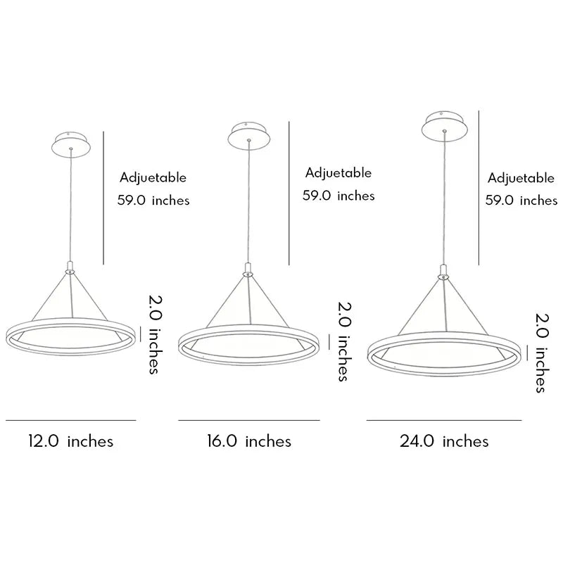 Corona 12''/16''/24'' Wide Circle LED Ringed Glow Modern Chandeliers Hanging Ring Pendant Light