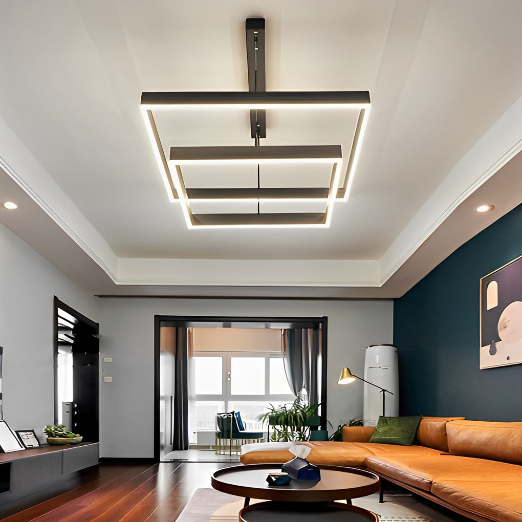 Ring Square Chandelier LED Black Modern Ceiling Light