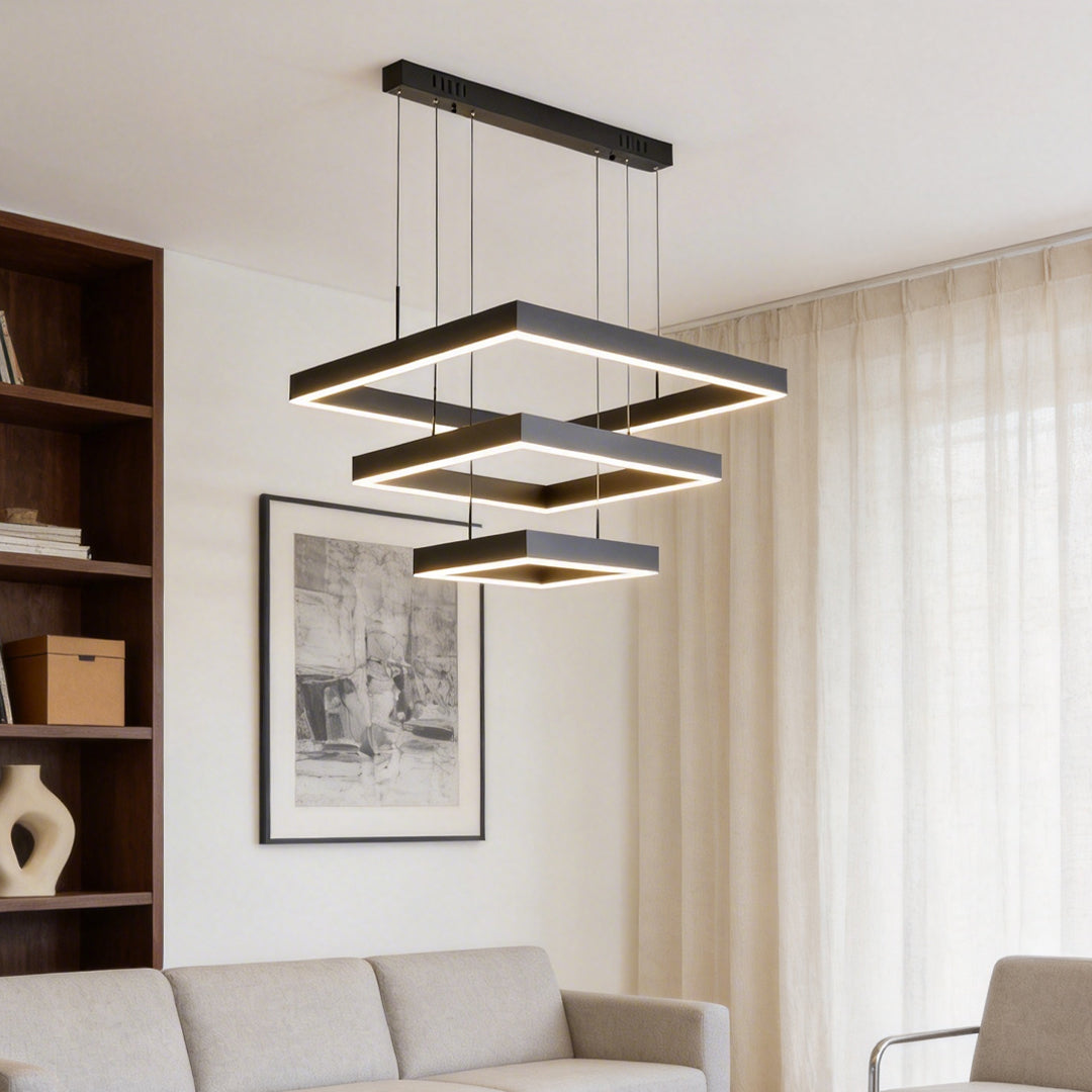 Ring Square Chandelier LED Black Modern Ceiling Light