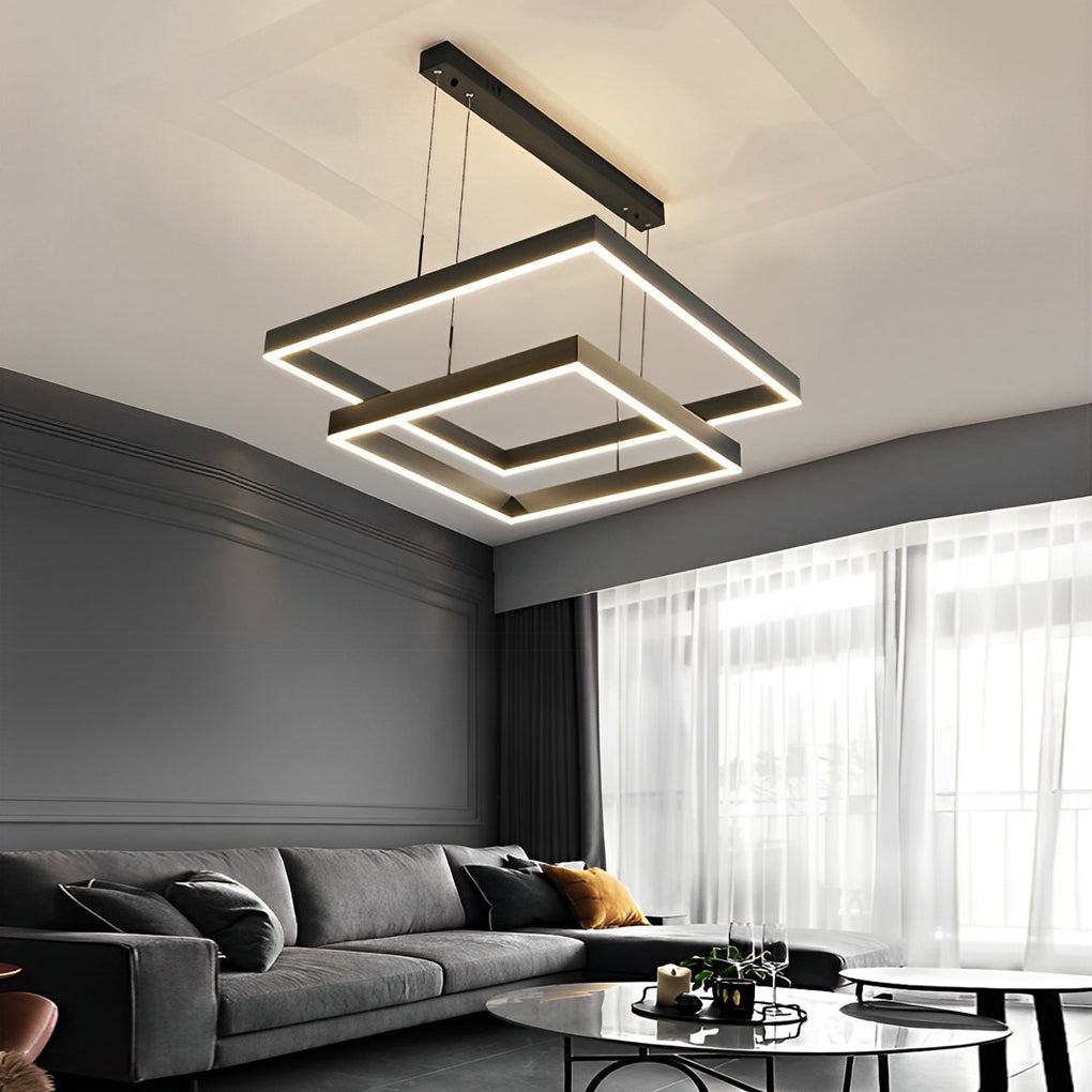Ring Square Chandelier LED Black Modern Ceiling Light