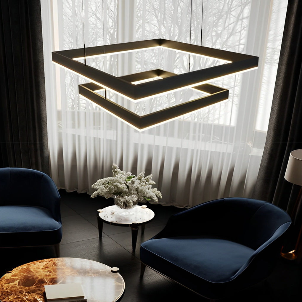 Ring Square Chandelier LED Black Modern Ceiling Light