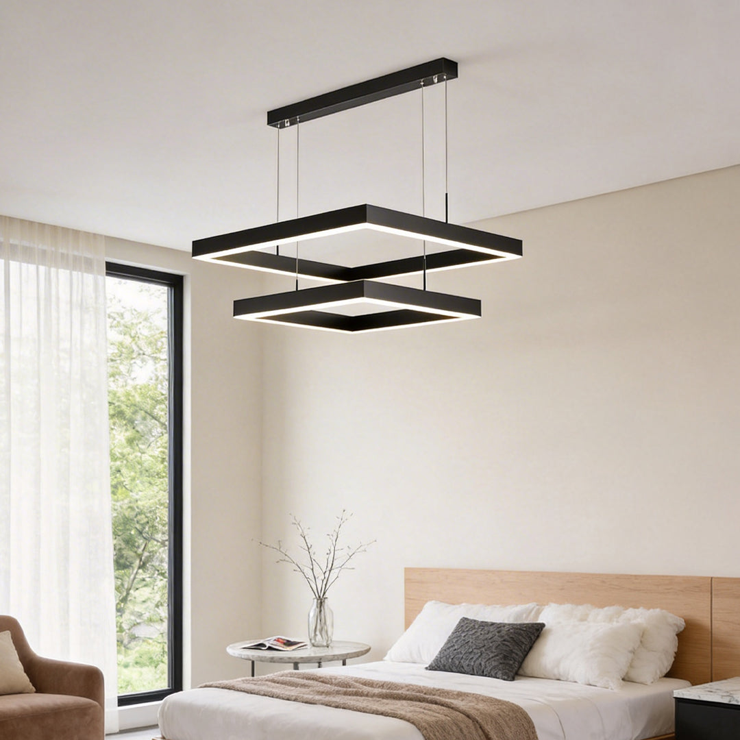 Ring Square Chandelier LED Black Modern Ceiling Light