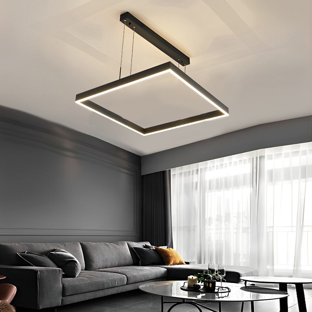 Ring Square Chandelier LED Black Modern Ceiling Light