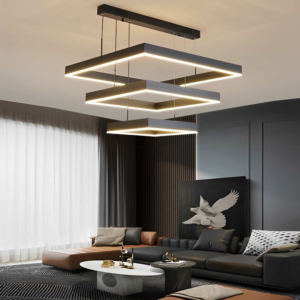 Ring Square Chandelier LED Black Modern Ceiling Light