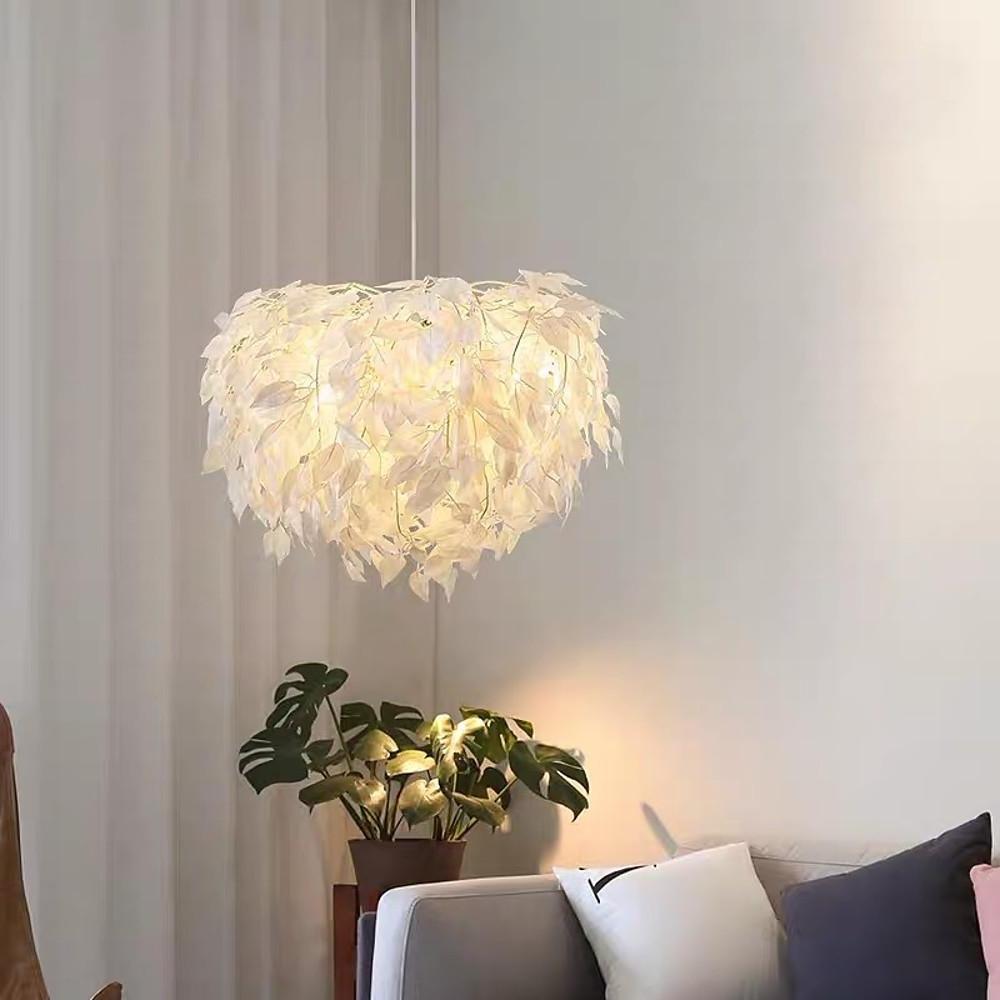 Modern Scandinavian Fabric Pendant Light– White & Gold, LED, Dimmable, 24''