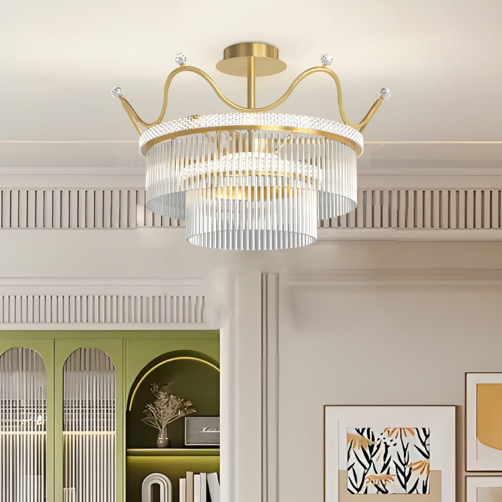 Round Crystal Crowns Three Step Dimming Luxury Postmodern Chandelier