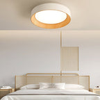 Round Iron Three Step Dimming Modern Wood Texture LED Ceiling Lights Fixture