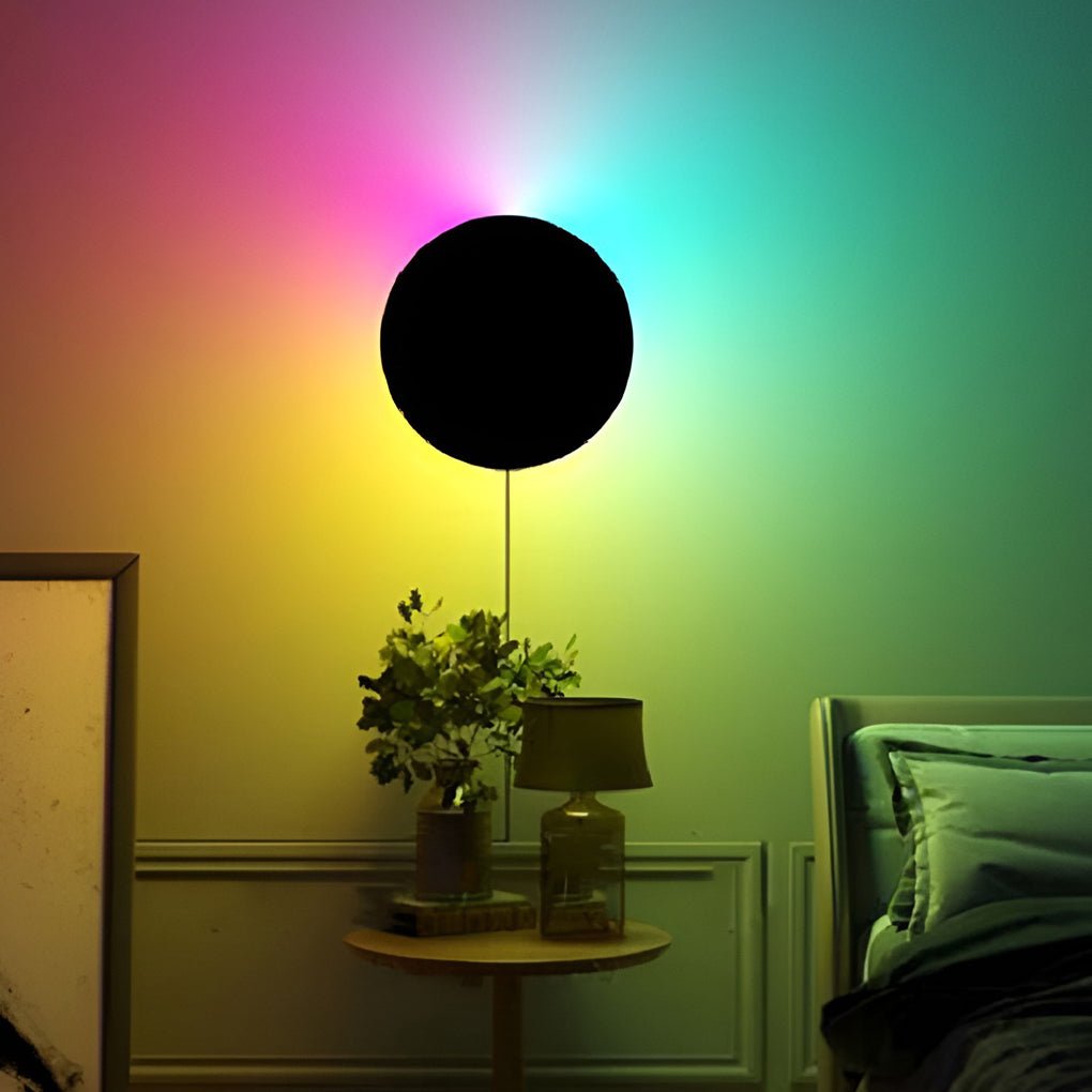 Round Remote Control RGB LED Black Modern Sconces Wall Lamp Wall Light