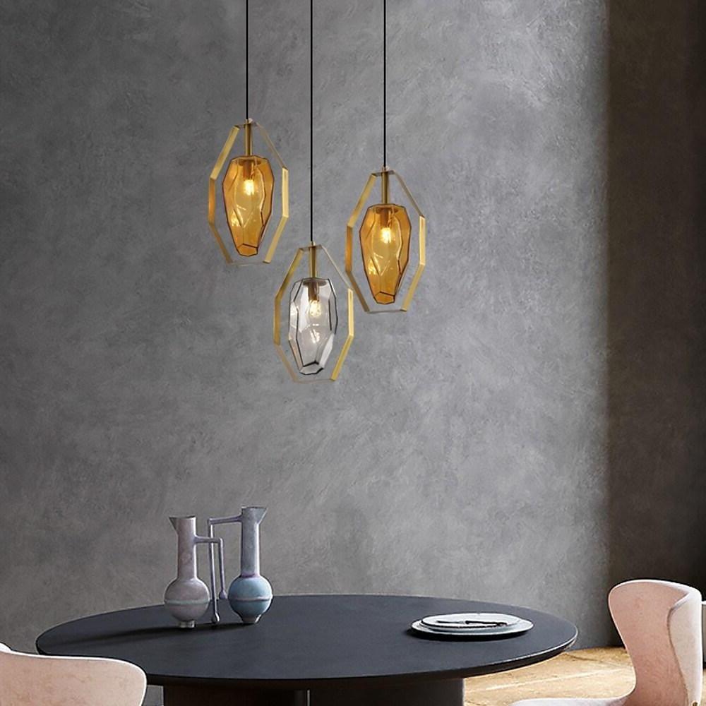 Nordic Yellow Glass Shades Pendant Lights Electroplated Metal Ceiling Light