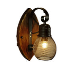 Rustic Antique Wood Iron Hollow Mesh Black Industrial Style Wall Lamp
