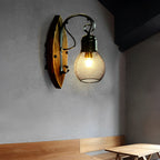 Rustic Antique Wood Iron Hollow Mesh Black Industrial Style Wall Lamp