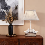 Small Bird Table Lamp French Perched on Stacked Books Fabric Light
