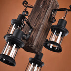 Rustic Wood Chandelier Classic Country Style 4-Light Lantern Lamp