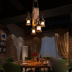 Rustic Wood Chandelier Classic Country Style 4-Light Lantern Lamp
