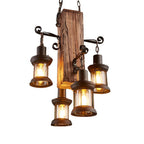 Rustic Wood Chandelier Classic Country Style 4-Light Lantern Lamp
