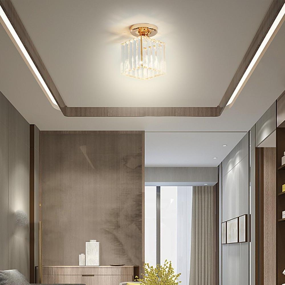Crystal Foyer Semi Flush Mount Lighting Modern Ceiling Lights