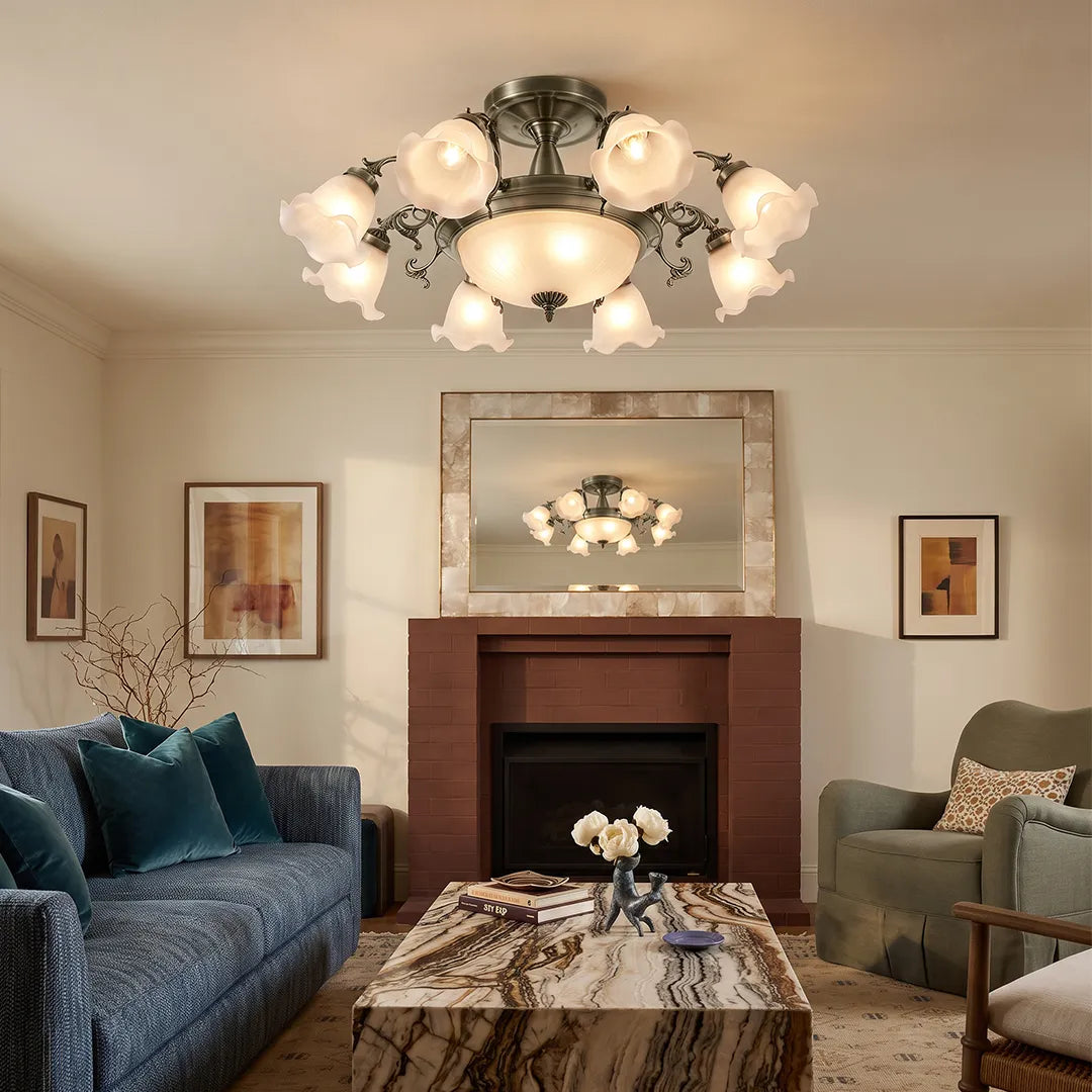 8-light Electroplated Glass Flower Shaped LED Traditional Chandeliers