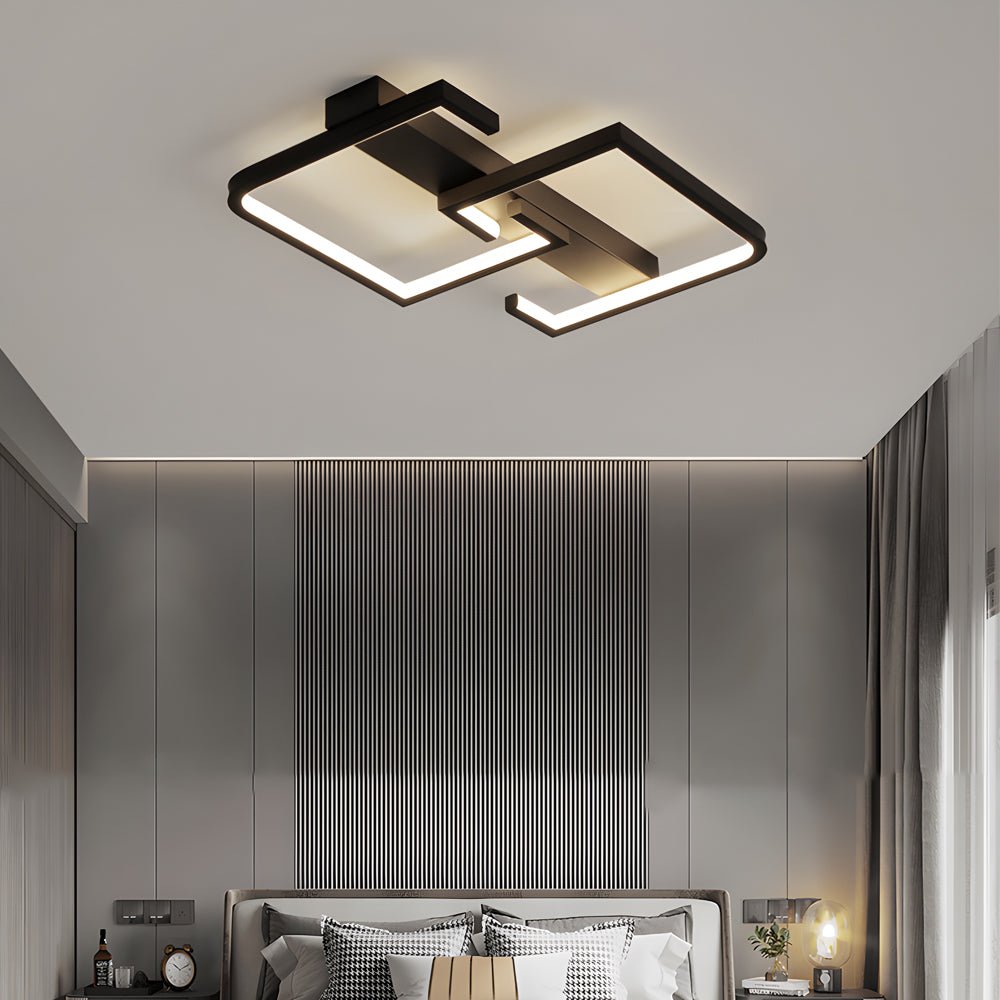 Simple Lines Square Frame 3 Step Dimming LED Black Modern Ceiling Lights