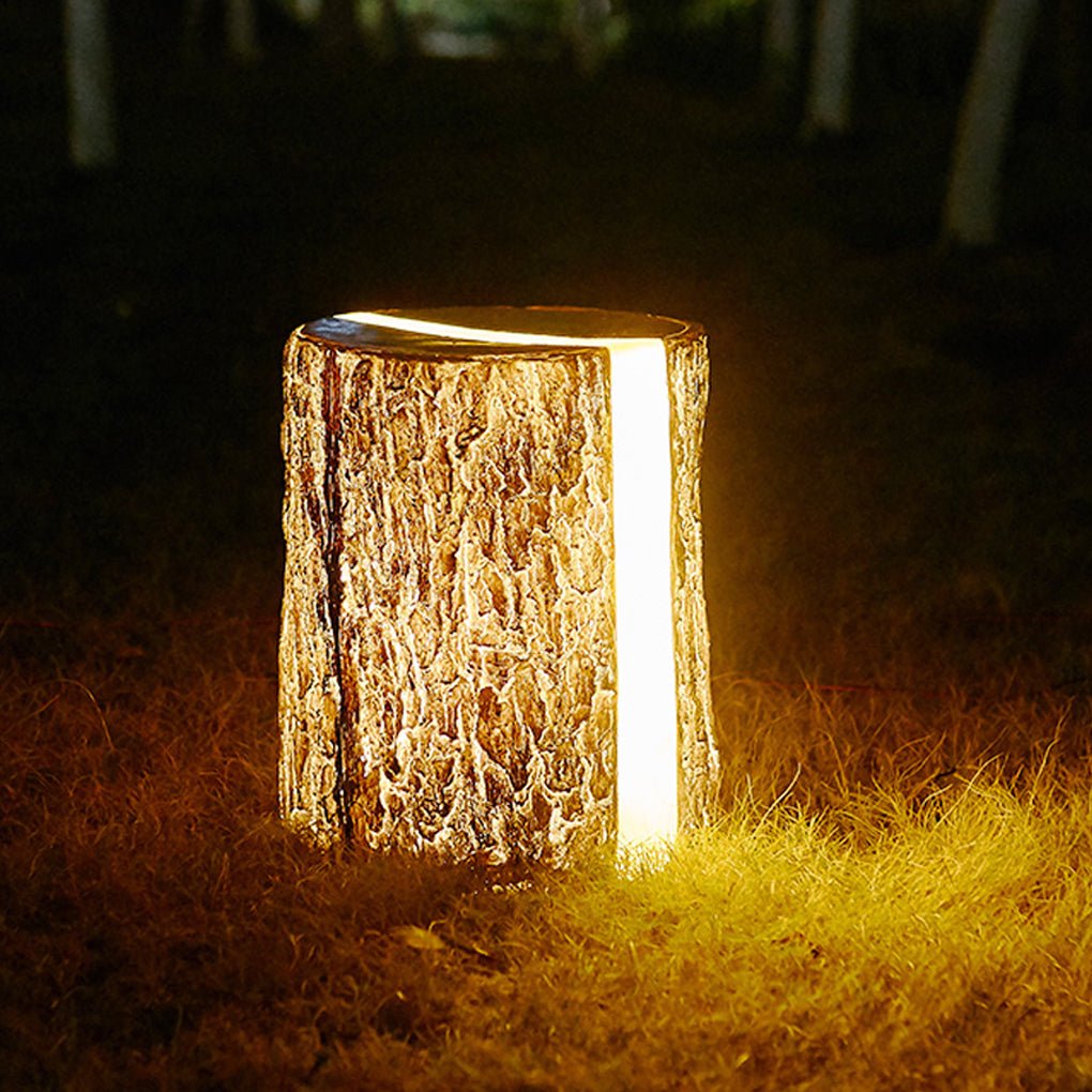 Realistic Tree Stump LED Outdoor Garden Lights - Cylindrical, Textured Design