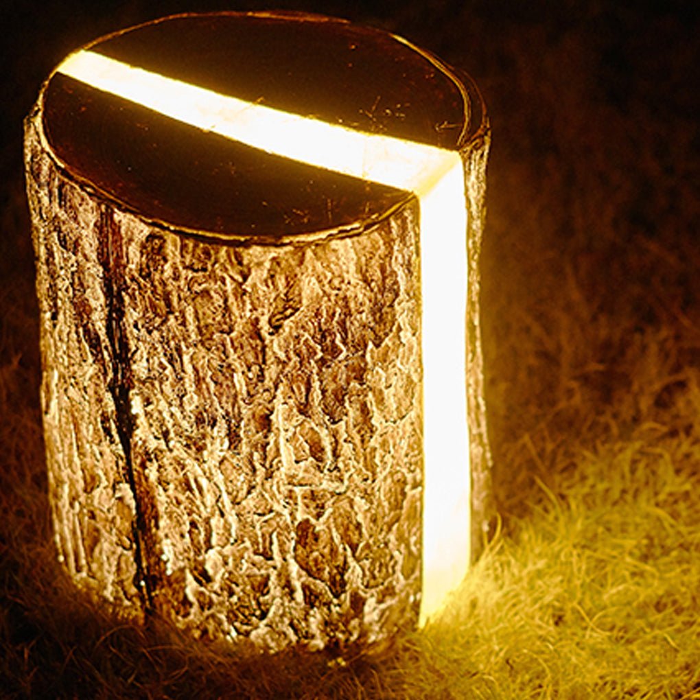Realistic Tree Stump LED Outdoor Garden Lights - Cylindrical, Textured Design