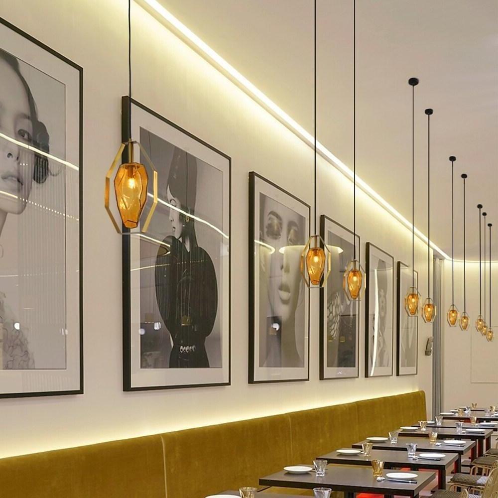 Nordic Yellow Glass Shades Pendant Lights Electroplated Metal Ceiling Light