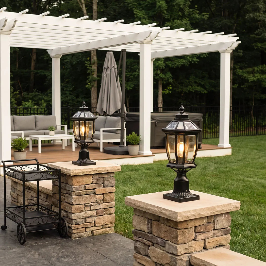 Solar Column Pillar Lights LED Waterproof Garden Fence Post Light
