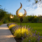 Mystical Moon & Sun Flame Iron Hollow Projector Solar Garden Light