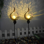 Mystical Moon & Sun Flame Iron Hollow Projector Solar Garden Light