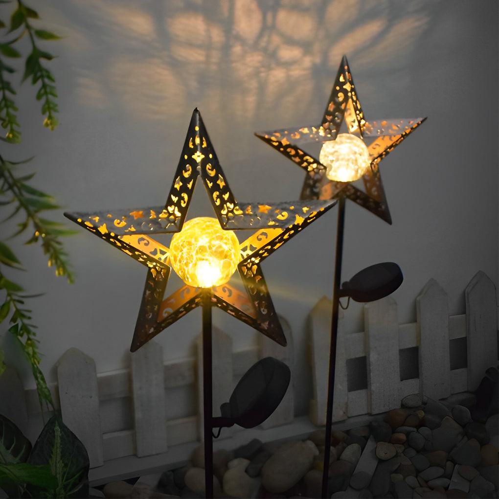 Mystical Moon & Sun Flame Iron Hollow Projector Solar Garden Light
