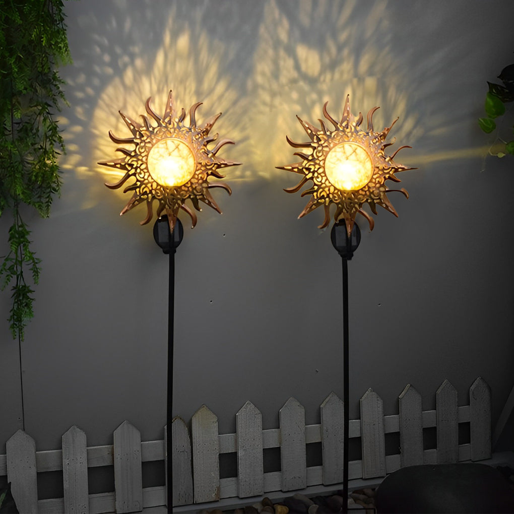 Mystical Moon & Sun Flame Iron Hollow Projector Solar Garden Light