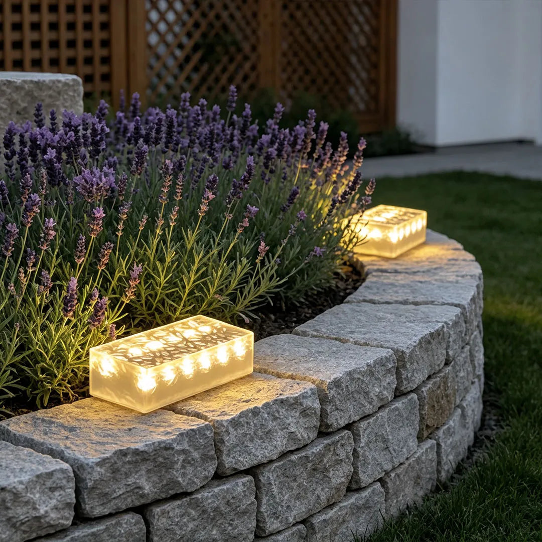 2Pcs Solar LED 10 Hours Max Brick Lights for Modern Outdoor Step Deck Ambiance - Rectangular