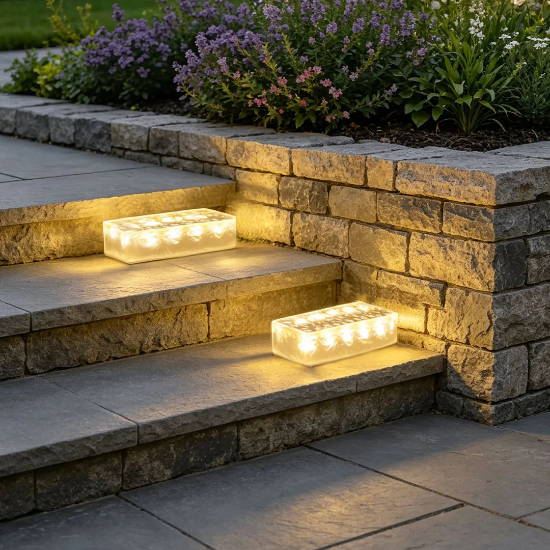 2Pcs Solar LED 10 Hours Max Brick Lights for Modern Outdoor Step Deck Ambiance - Rectangular